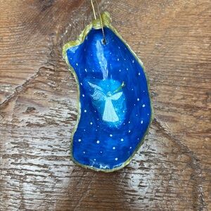 Hand-Painted Blue Angel Oyster Shell Ornament Christmas